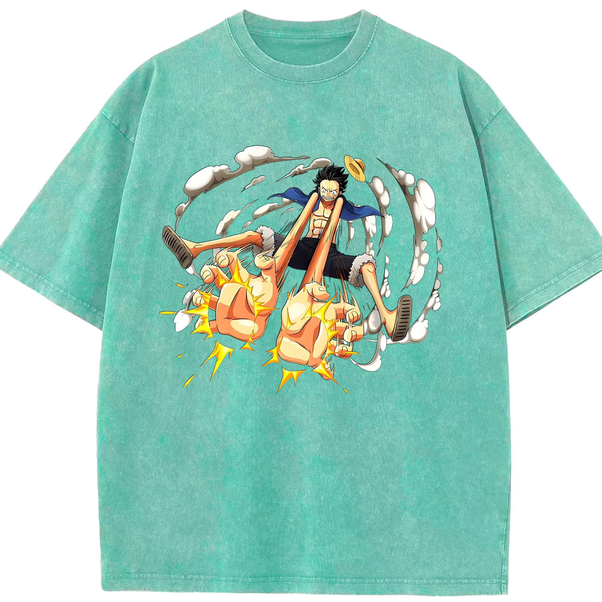 （画像用） ワンピース モンキー・D・ルフィ ONE PIECE Monkey D. Luffy 綿100% ヴィンテージ風 半袖Tシャツ（フロントプリント）